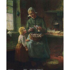 Vintage Calendar Print "Can You Mend It?" 5.5x6.75